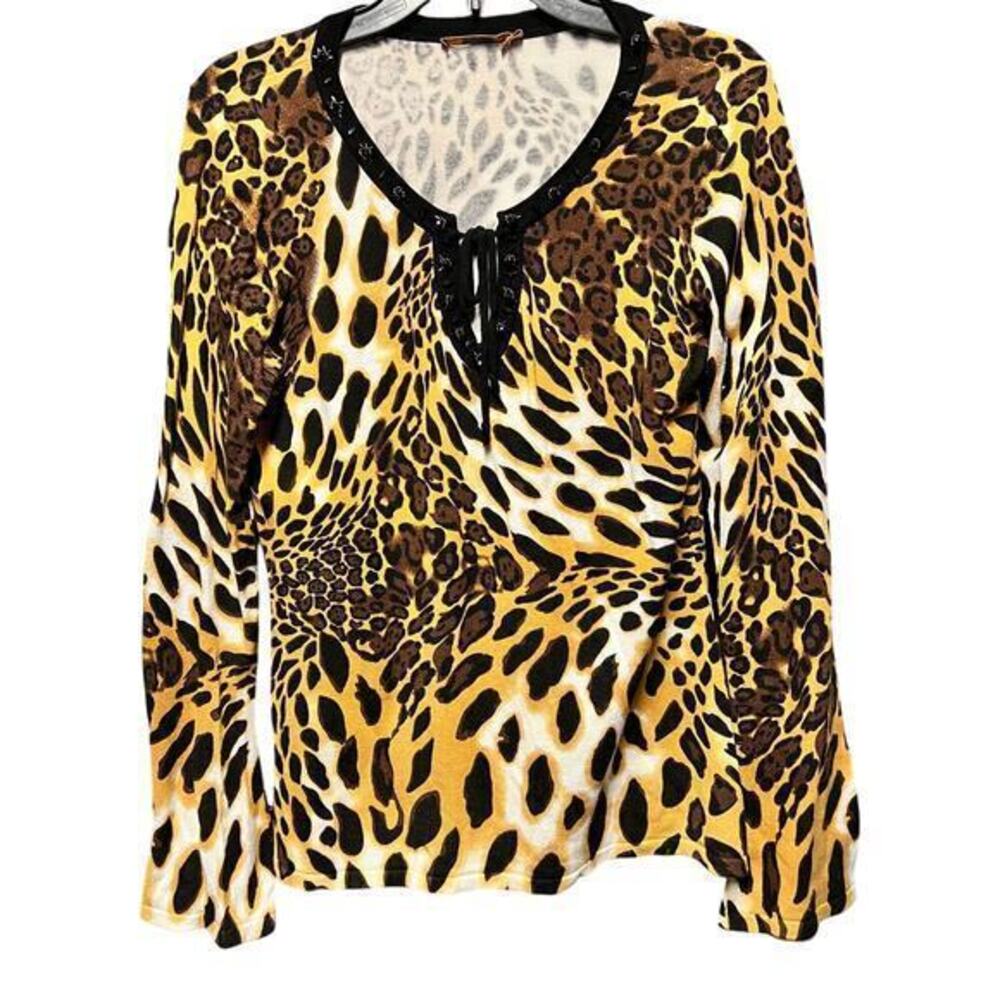 Belldini Animal cheetah corset pirate neck sweater mob wife old money sz L